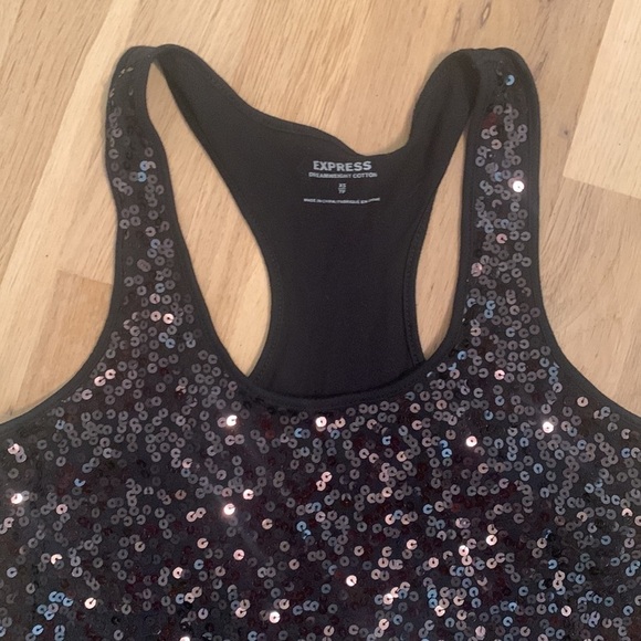 𝅺express Dreamweight Cotton Sequin Racerback Tank Top Black Women’s XS - Picture 3 of 7